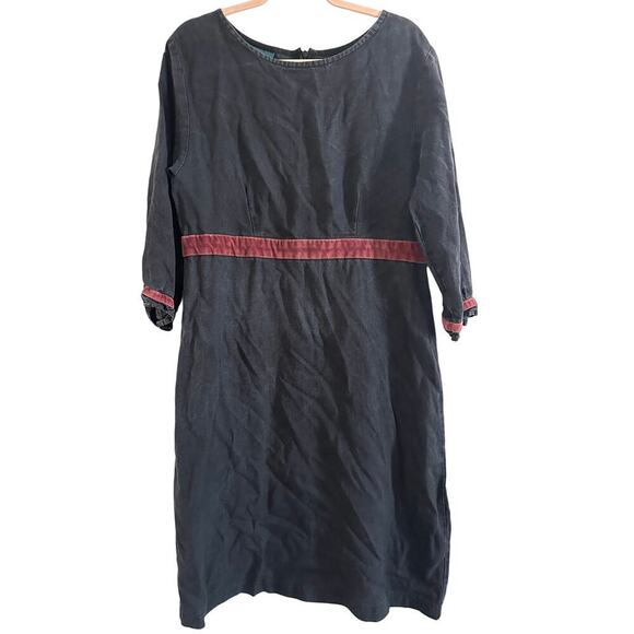 GODDESS GEAR Hemp Tencel Black Red Vintage-Wash Dress - Sz Large - Picture 1 of 4